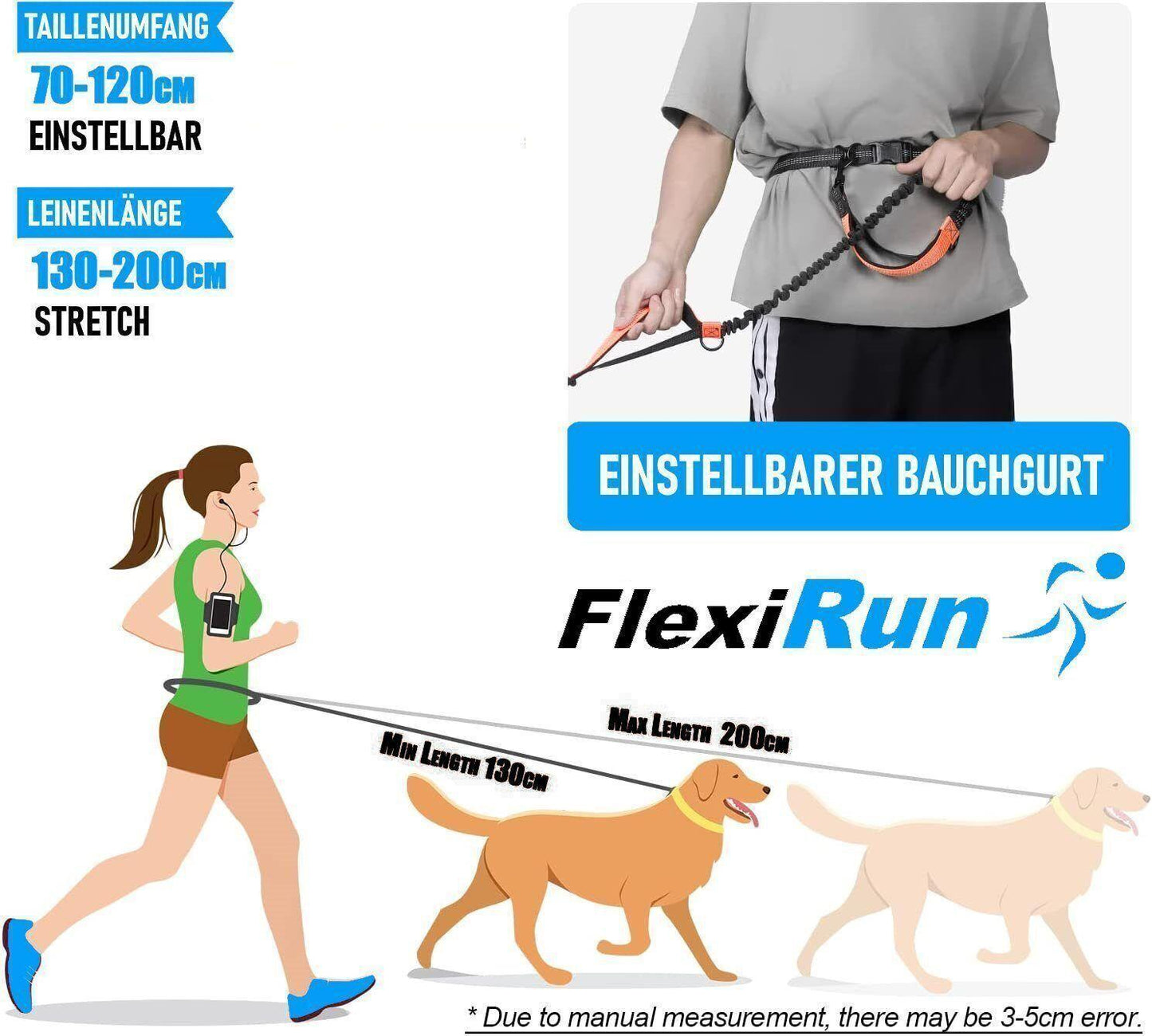 FlexiRun Joggingleine mit Bauchgurt Hundeleine Laufleine Fahrradleine elastisch
