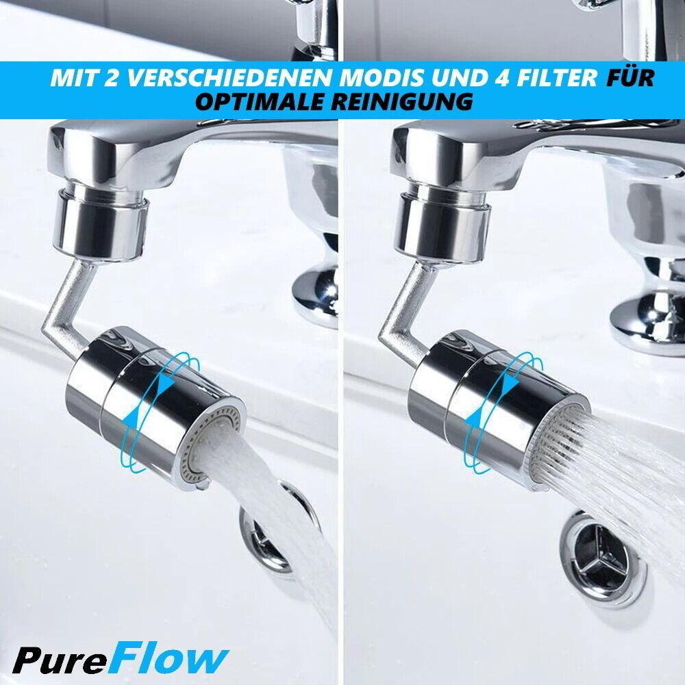 PureFlow Universal Spritzfilter Schwenkbrause Wasserhahnaufsatz 720° Brause