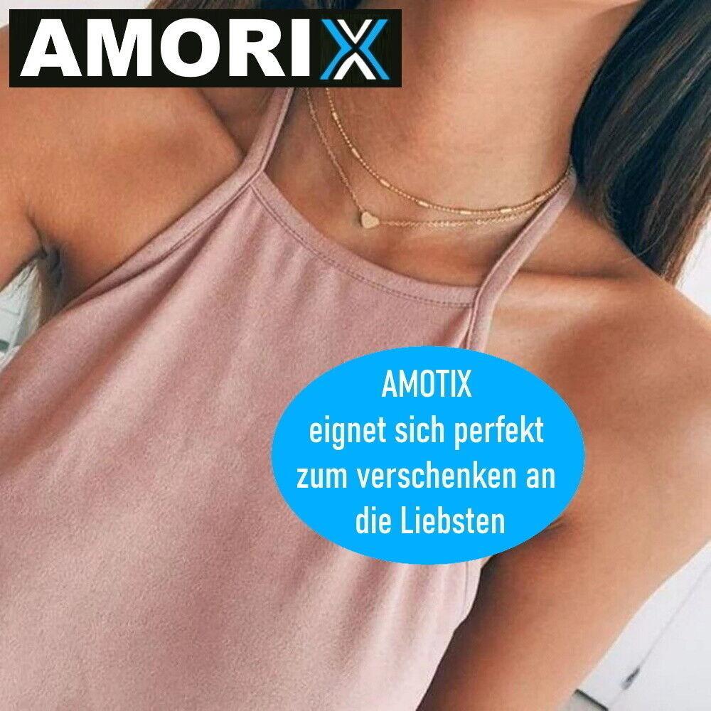 AMORIX Damen Doppel Kette Halskette Gold Herz Set Blogger kurz Valentinstag