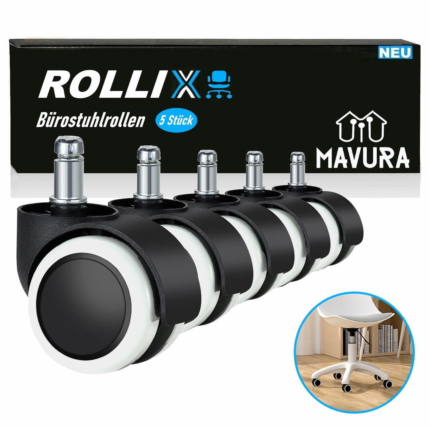 ROLLIX Bürostuhlrollen Hartbodenrollen Stuhlrollen leise & kratzfrei 11mm 5erSet