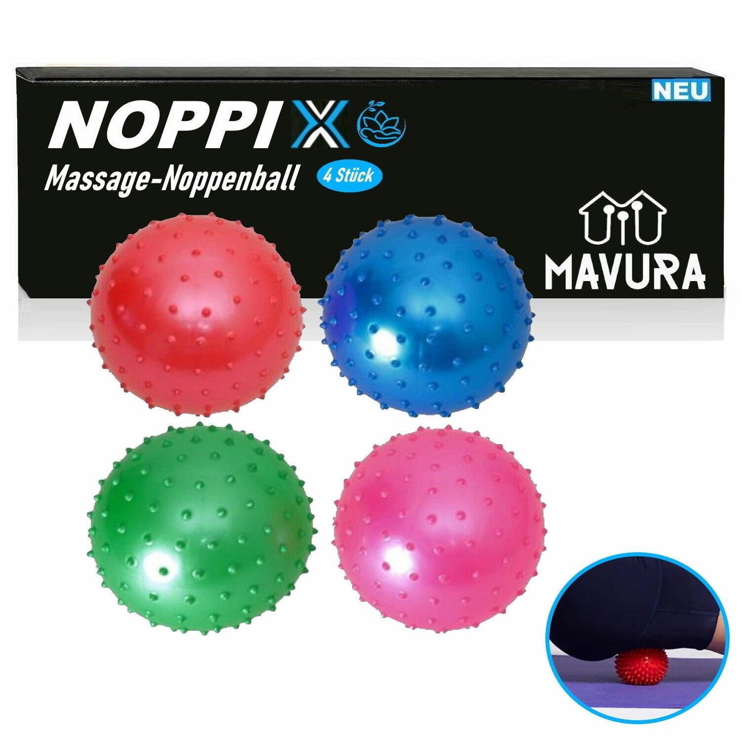 NOPPIX Massageball Igelball Massagebälle Noppenball Stachelkugel Massage [4Stk]