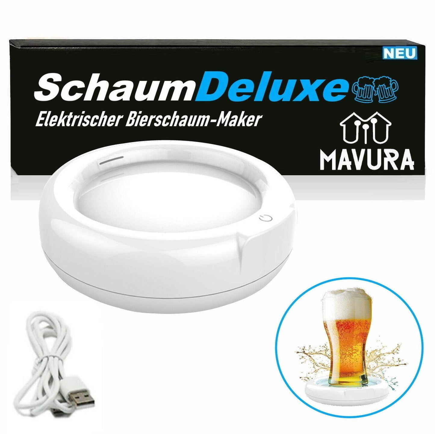 SCHAUMDELUXE Bieraufschäumer Elektrischer Biersprudler Milchaufschäumer USB Weiß