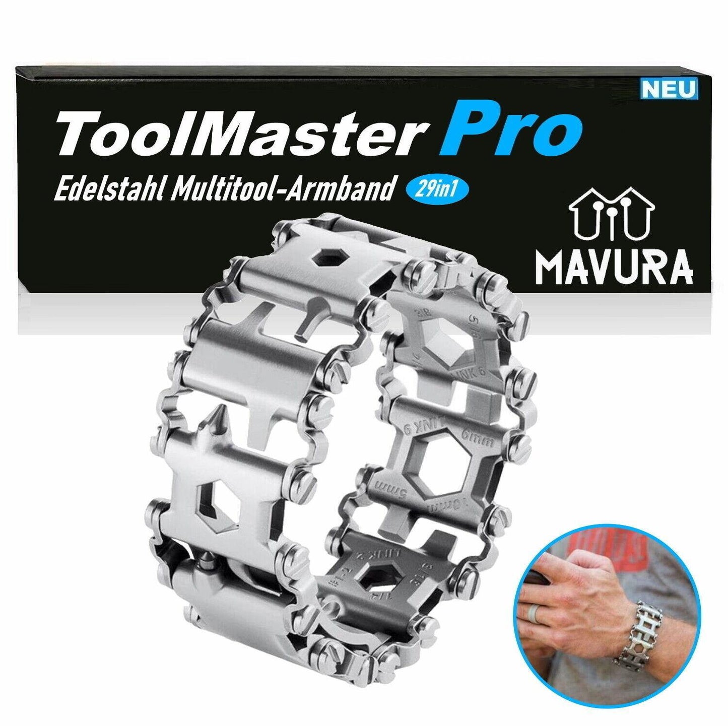 ToolMasterPro Edelstahl Multitool Armband Werkzeug Silber Geschenk Männer 29in1