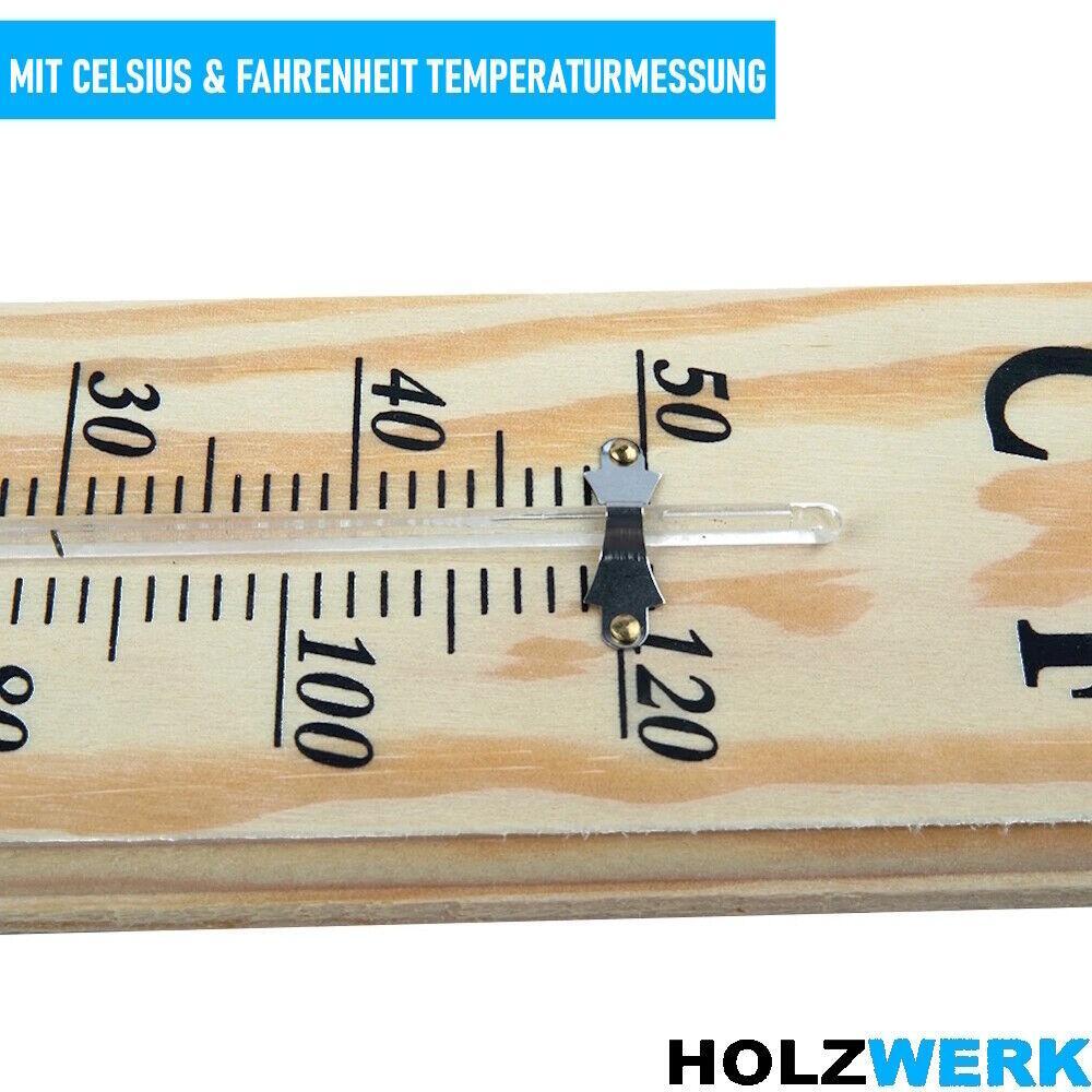 HOLZWERK Holzthermometer Raumtemperaturmesser Innen Außen Analog aus Kiefernholz