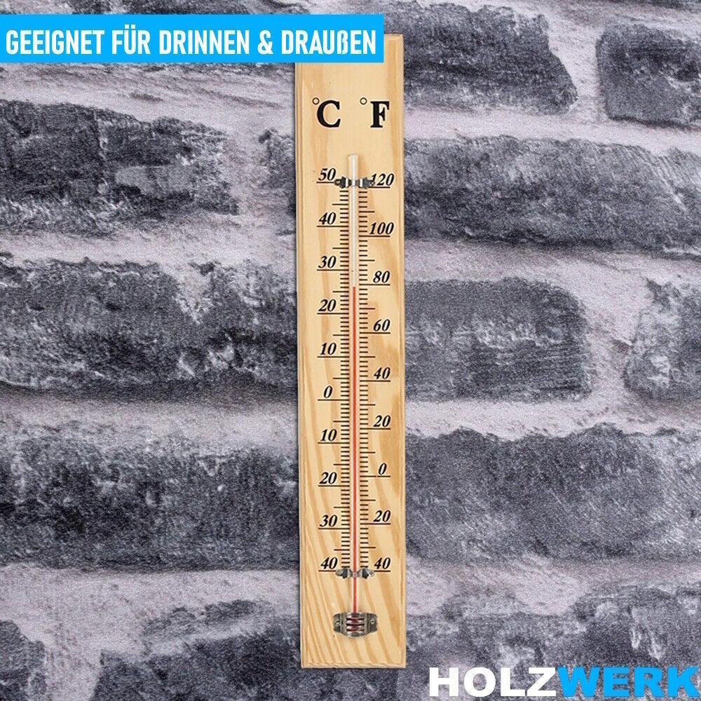 HOLZWERK Holzthermometer Raumtemperaturmesser Innen Außen Analog aus Kiefernholz