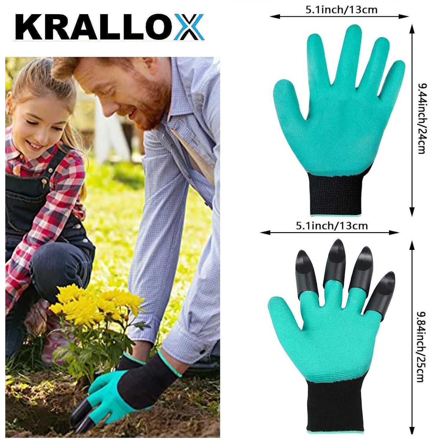 KRALLOX Gartenhandschuhe mit Krallen Krallenhandschuhe zum Graben Universalgröße