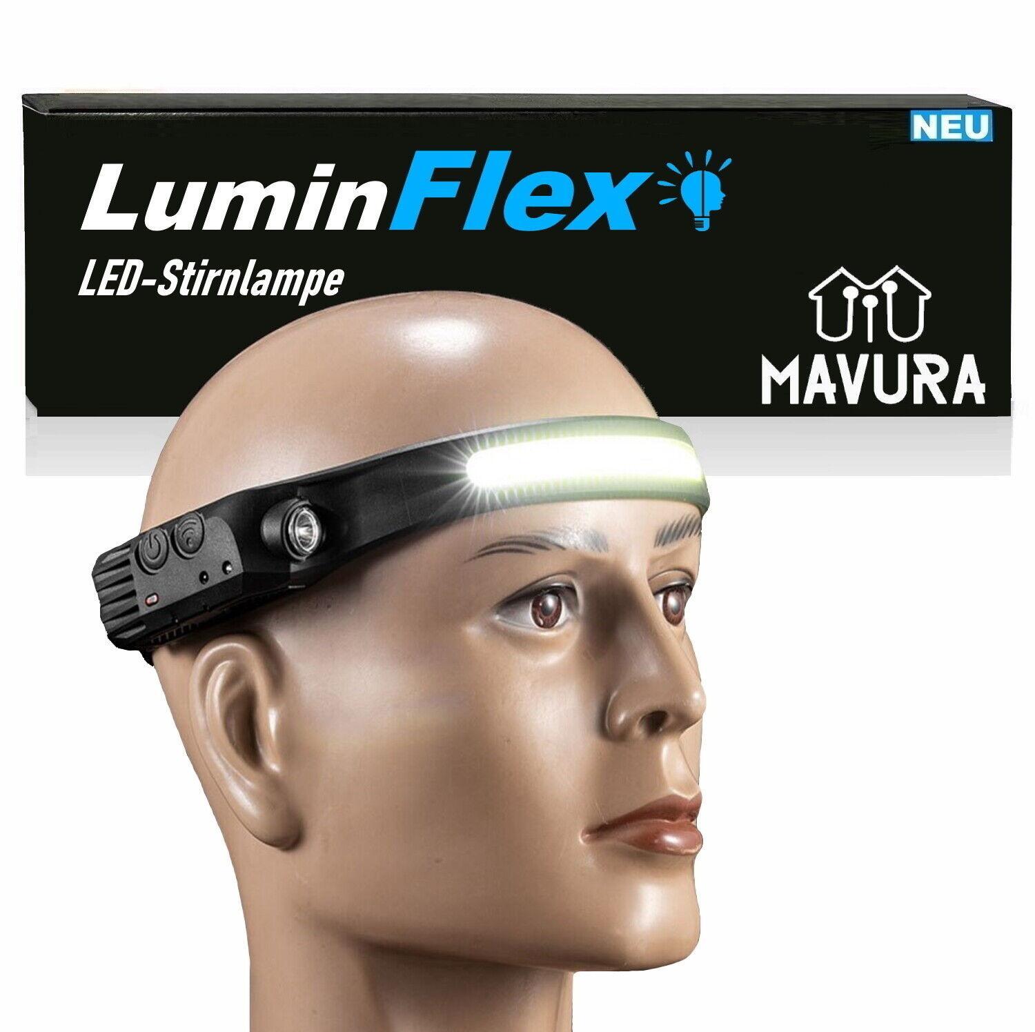 LuminFlex LED Stirnlampe Kopflampe COB 5 Modi 230° aufladbar wasserdicht extrem