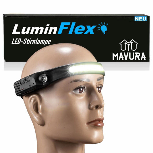 LuminFlex LED Stirnlampe Kopflampe COB 5 Modi 230° aufladbar wasserdicht extrem