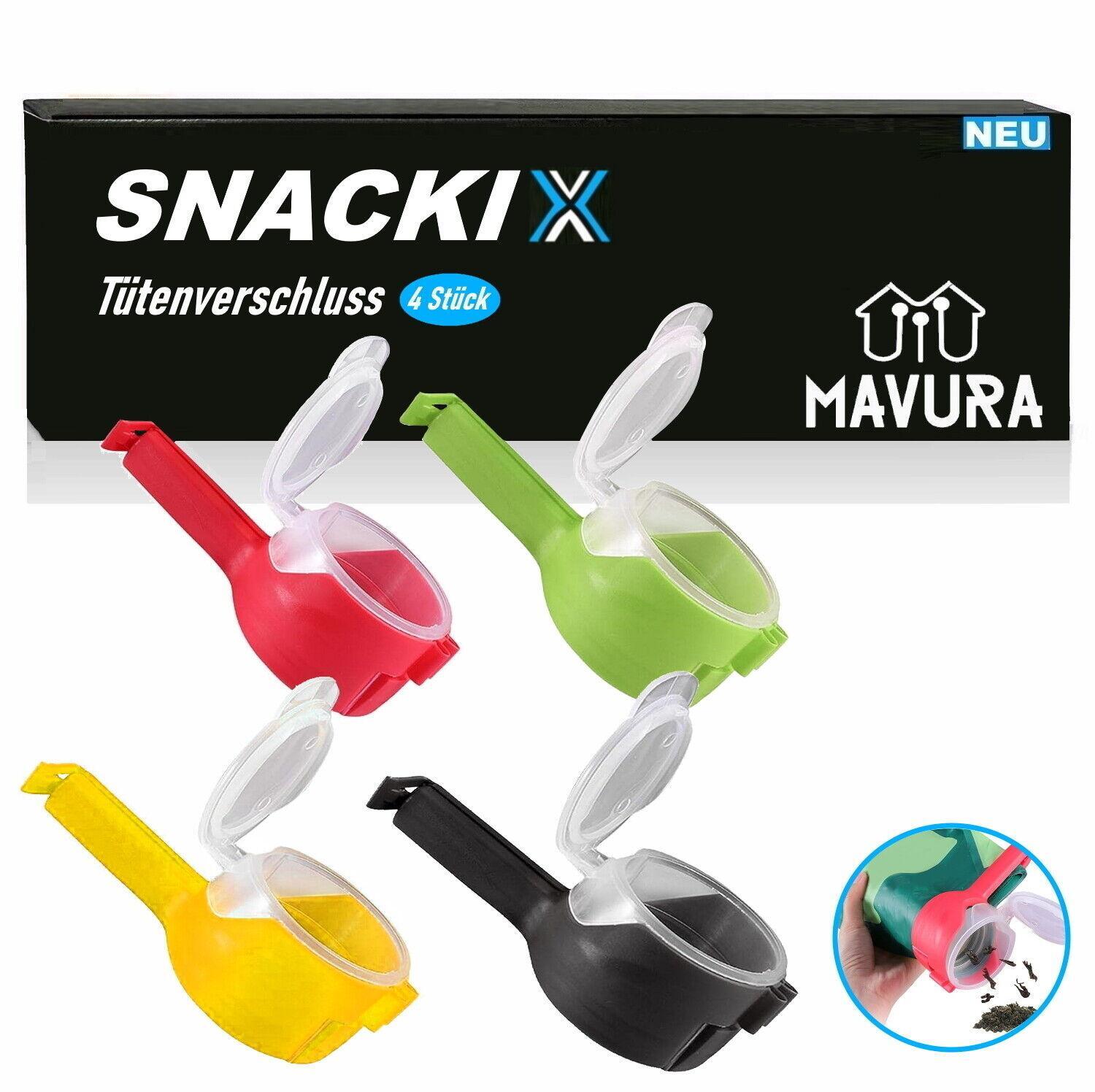 SNACKIX Tütenverschluss Ausschütter Beutelverschluss Tütenclip Klammern 4er Set