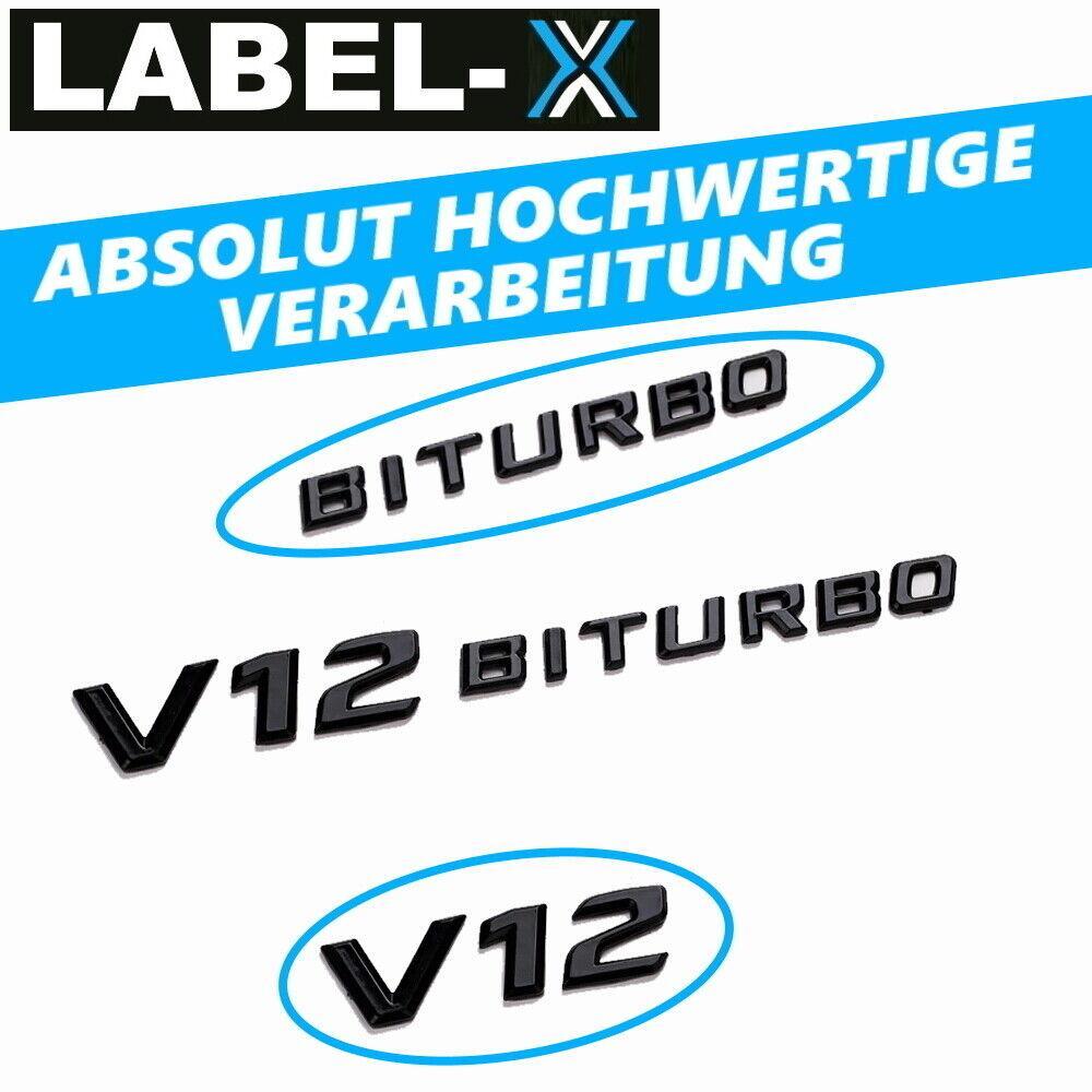 LABEL-X V12 Biturbo Schwarz Schriftzug Emblem Logo für AMG G65 S65 SL65 CL65 etc