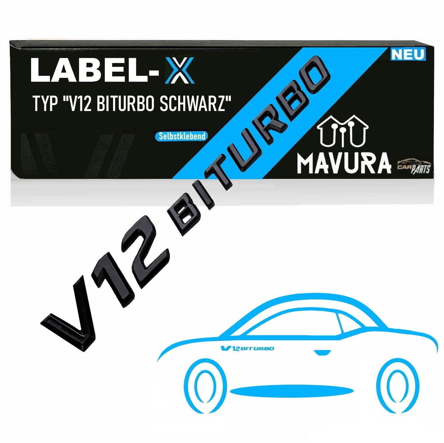 LABEL-X V12 Biturbo Schwarz Schriftzug Emblem Logo für AMG G65 S65 SL65 CL65 etc