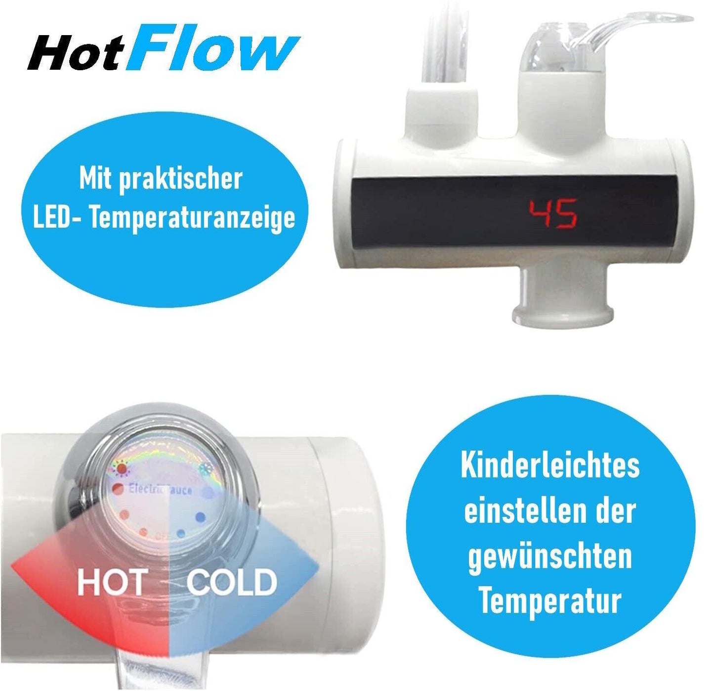 HotFlow Durchlauferhitzer elektrischer Wasserhahn Küche Bad LED Temperatur
