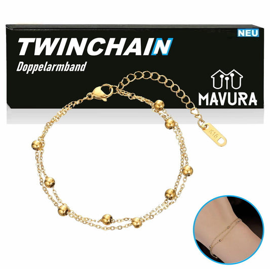 TWINCHAIN Doppel Armband Armschmuck Armkette Doppel Schmuck Kugel Gold