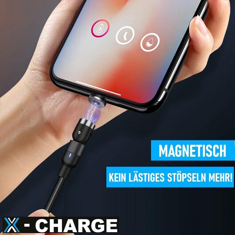 X-CHARGE magnetisches Ladekabel 360° Rotation für iPhone Micro USB Type C Magnet