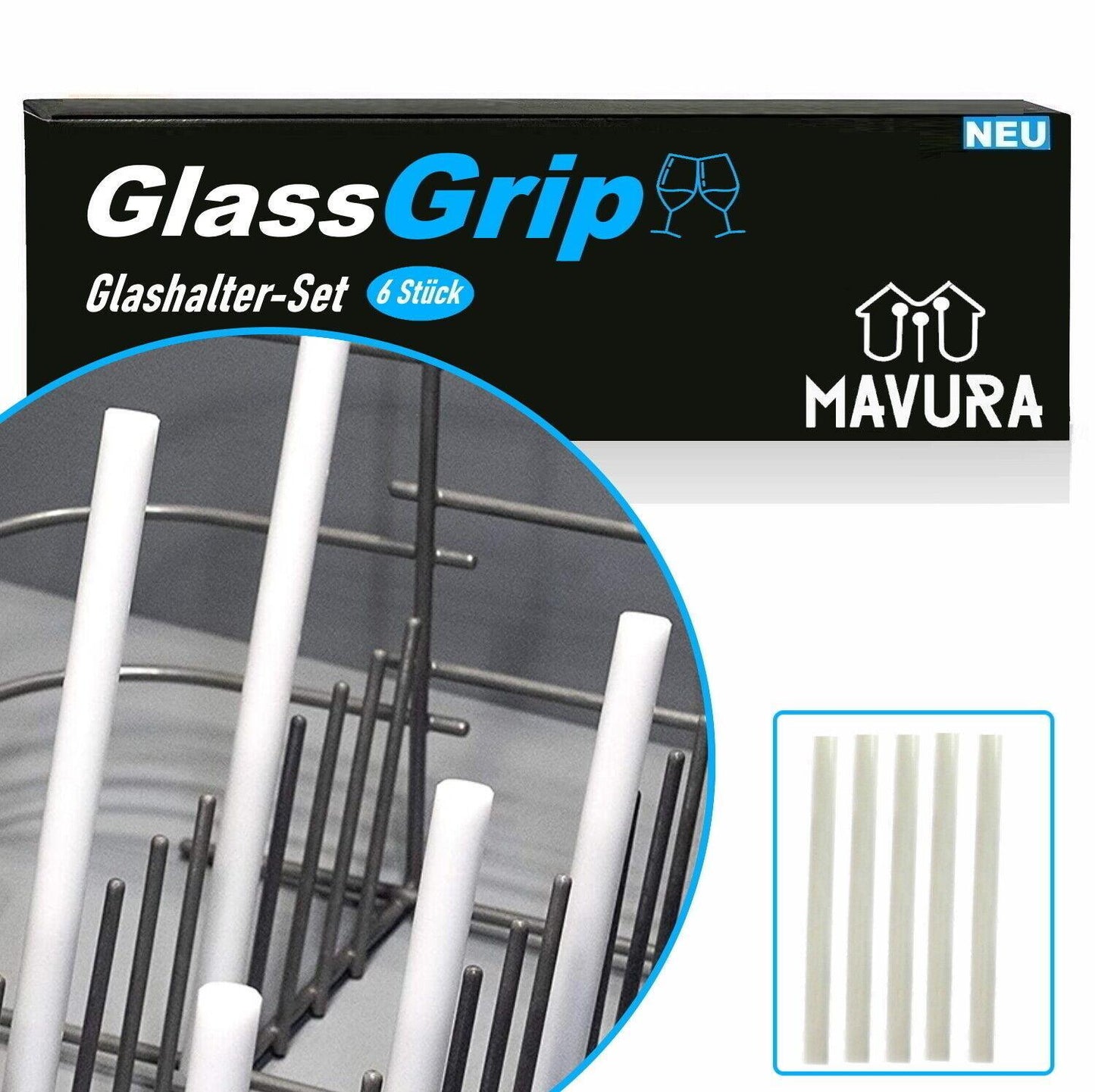 GlassGrip Glashalter Spülmaschine Aufsteckhalter Halterung Geschirrkorb 6er