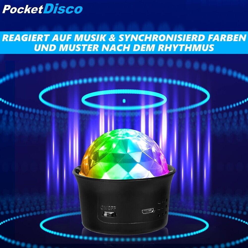 PocketDisco Mini Diskokugel Partylicht LED RGB Lichteffekt Musiksteuerung DJ