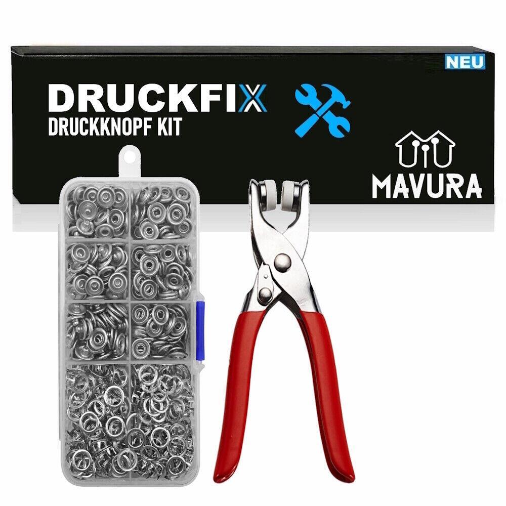 DRUCKFIX Druckknopf Kit Druckknopf-Setter-Werkzeug 100 Drückknöpfen & Zange