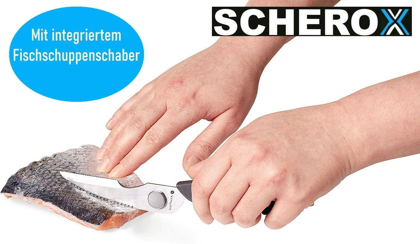 SCHEROX Multifunktionale Küchenschere Haushaltsschere Allzweckschere Edelstahl