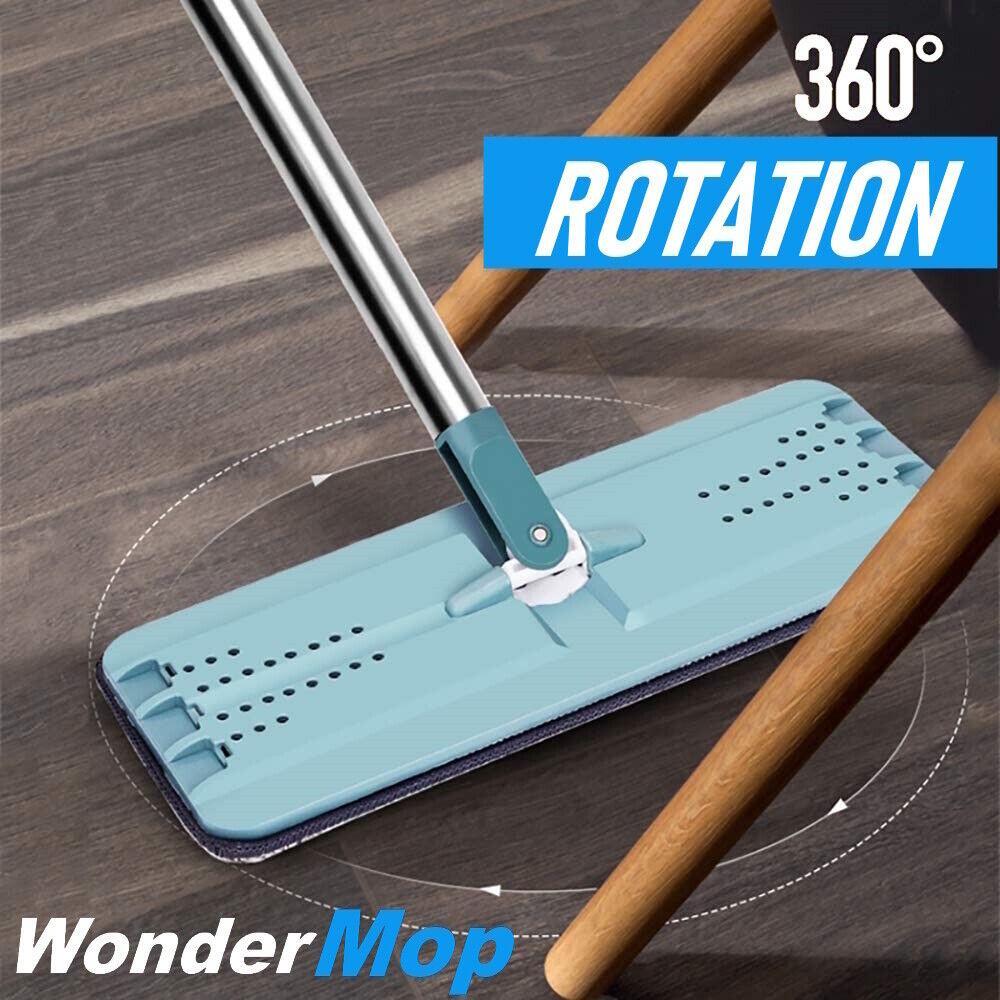 WONDERMOP Profi Bodenwischer Set Wischmop Mikrofaser-Mopp 2-Kammer-System Eimer
