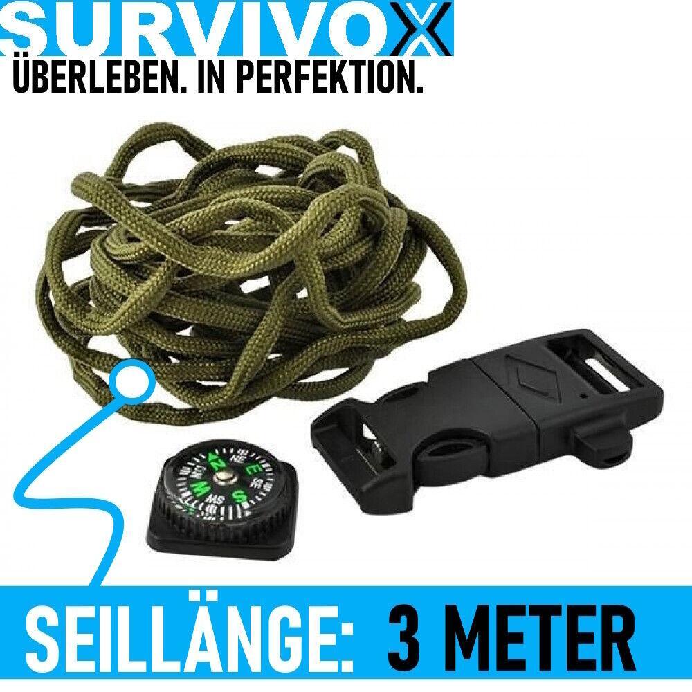 SURVIVOX Survival Armband Kompass Pfeife Feuerstarter Outdoor Paracord 5in1