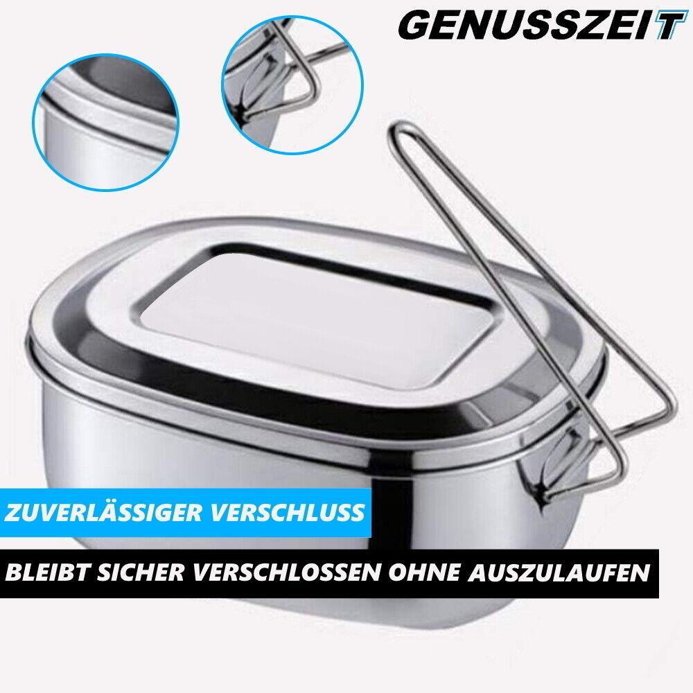 GENUSSZEIT Edelstahl Brotdose Lunchbox Frühstücksbox Holzfällerbox mit Griff