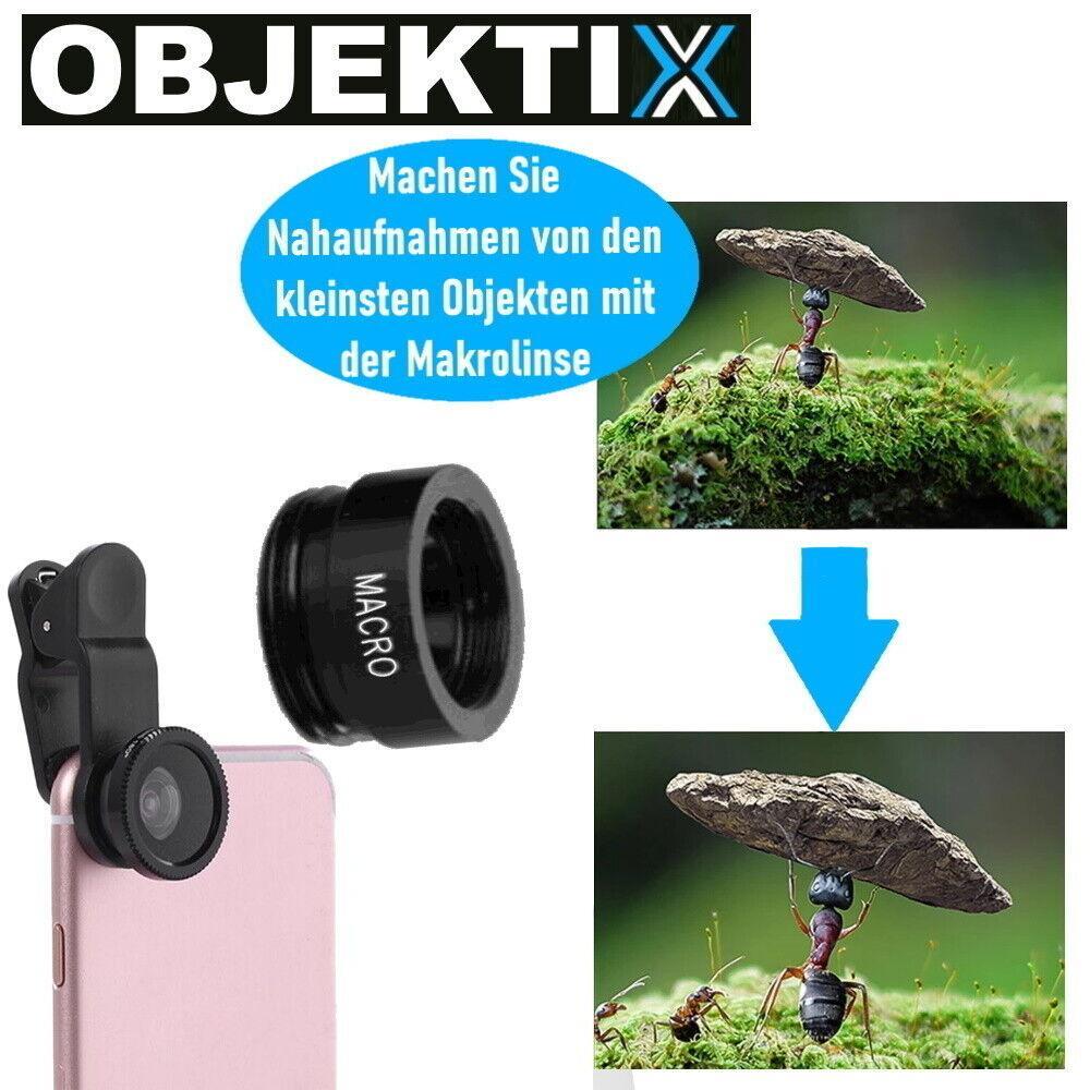 OBJEKTIX Handy Objektiv Set Smartphone Linsen Fisheye Weitwinkel Makro Kamera