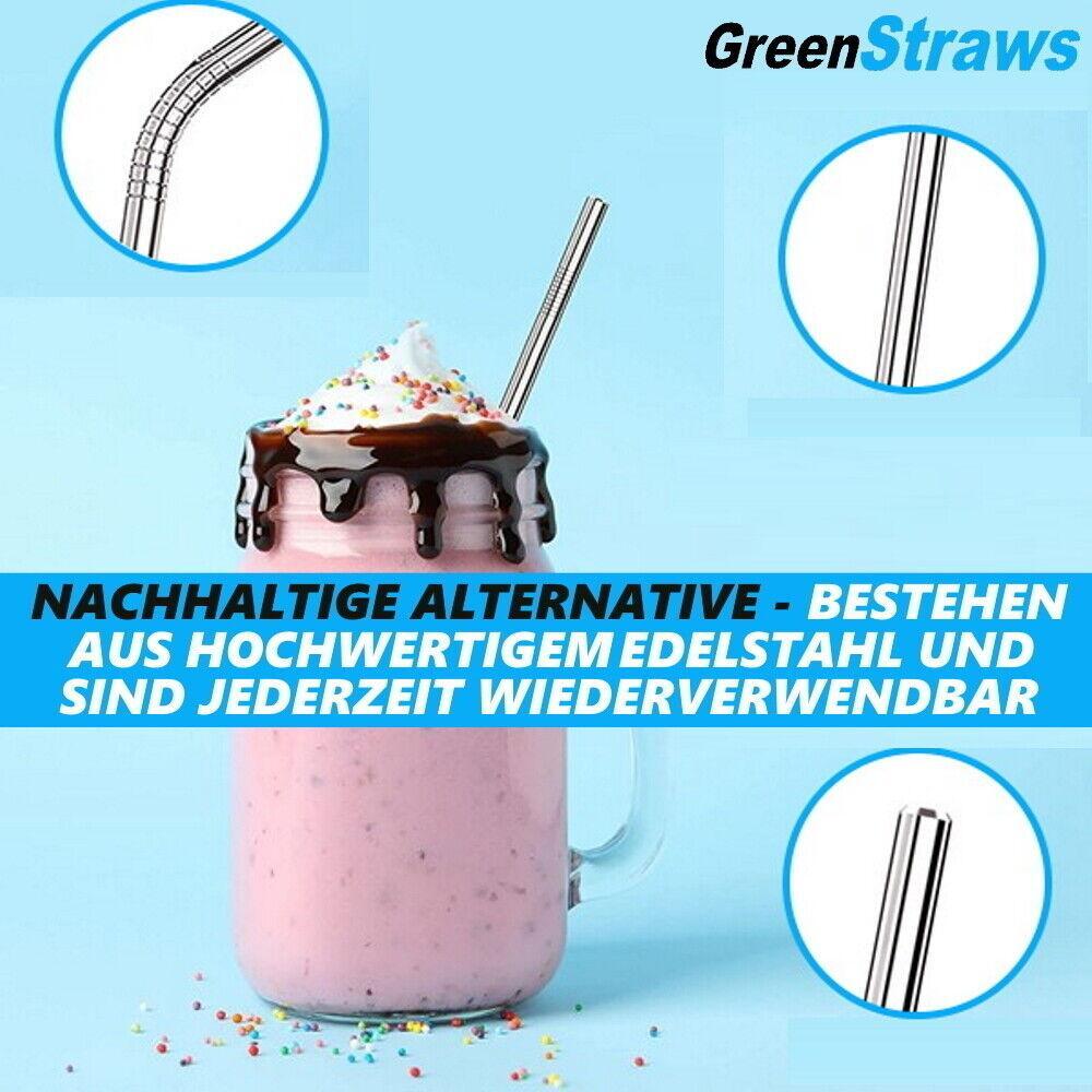 GreenStraws Edelstahl Strohhalme Set Metall Cocktail Trinkhalme wiederverwendbar