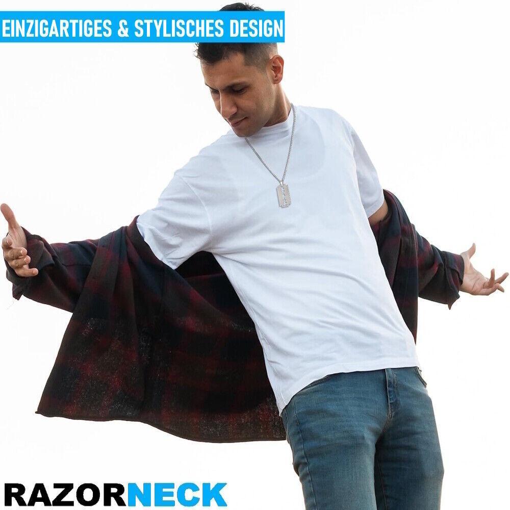 RAZORNECK Herren Rasierklingen Halskette Edelstahl Razor Blade Hip Hop Dog Tag