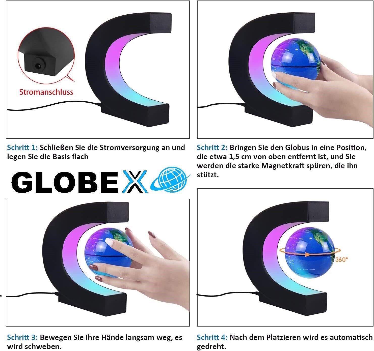 GLOBEX schwebender Globus Magnetische Weltkugel schwebend rotierend m. LED Licht