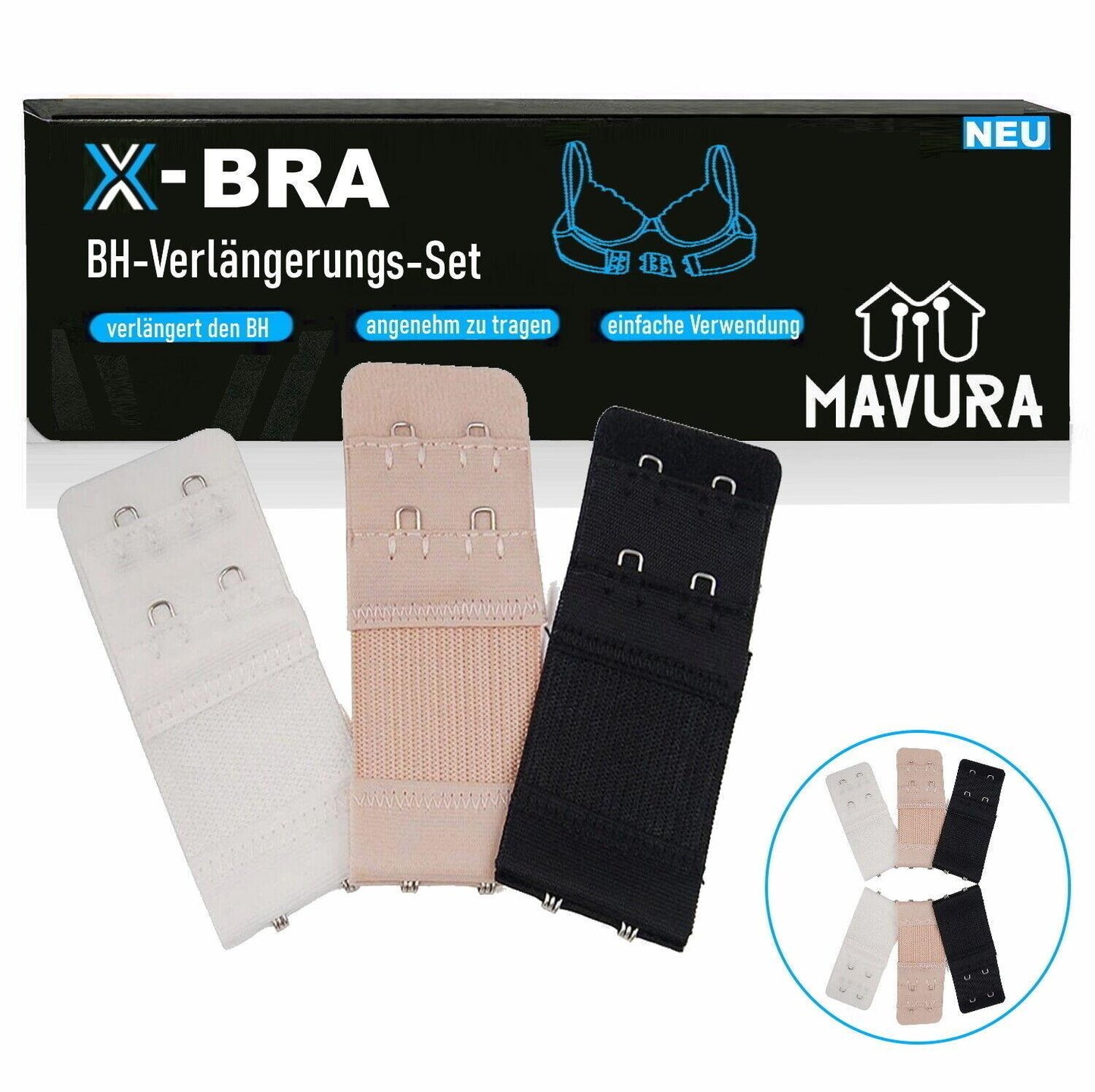 X-BRA BH Verlängerung BRA Extender Erweiterung 1-2 Haken schwarz weiß beige[6er]