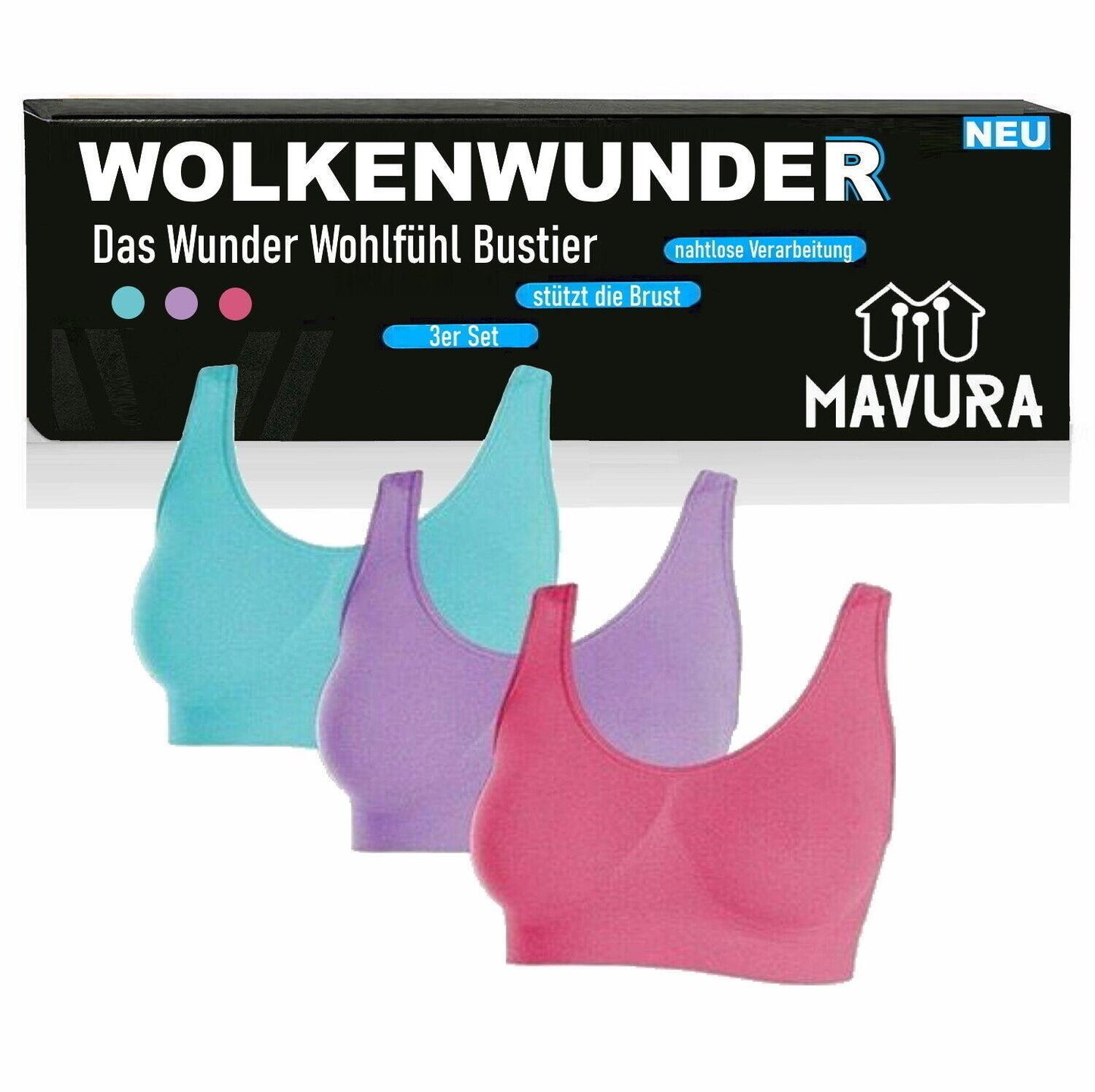 WOLKENWUNDER Das Wunder Wohlfühl Bustier nahtloser BH Ersatz ohne Bügel 3er Set