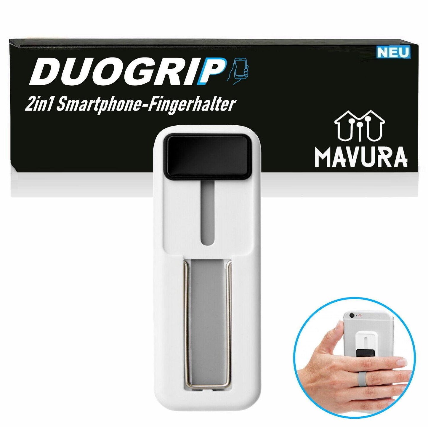 DUOGRIP Fingerhalter Handy Griff Ständer Halter Smartphone Handyständer weiß
