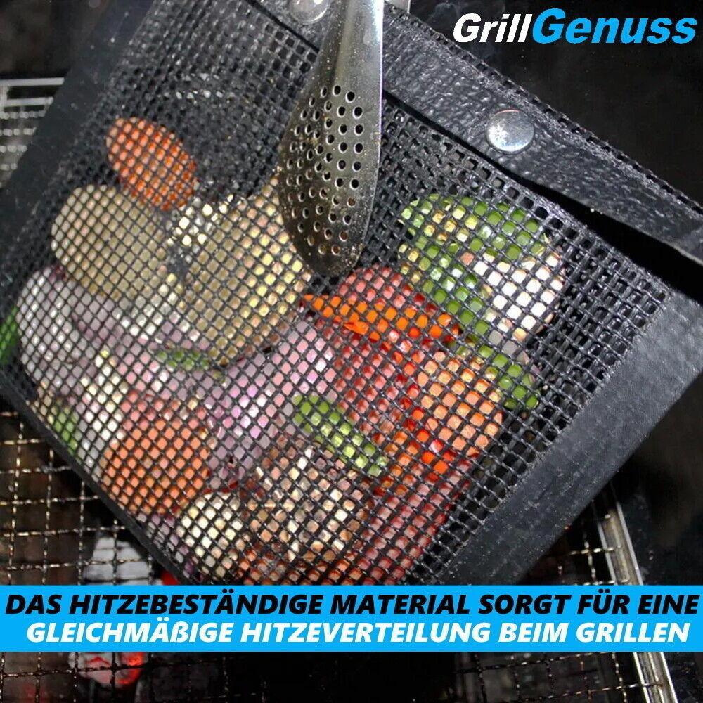 GRILLGENUSS Grilltasche BBQ Grillbeutel Grillkorb Grillgitter hitzebeständig 2er
