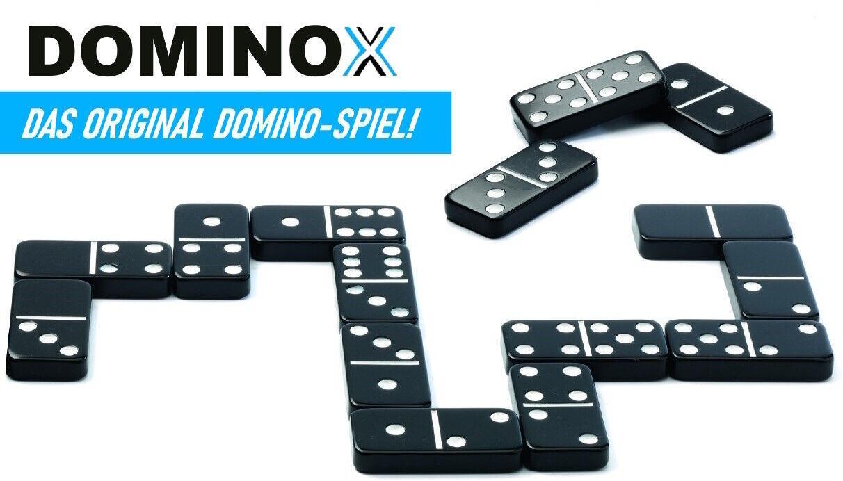 DOMINOX Domino Spiel Steine Dominosteine Geschicklichkeitsspiel Denkspiel m. Box