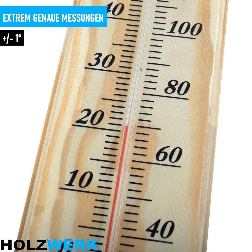 HOLZWERK Holzthermometer Raumtemperaturmesser Innen Außen Analog aus Kiefernholz