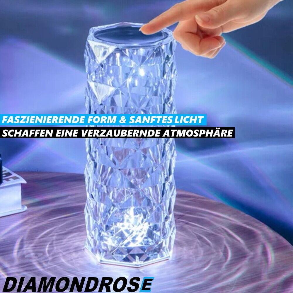 DIAMONDROSE Crystal LED Kristall Tischlampe Leuchte mit Touch 16 Farben USB Akku