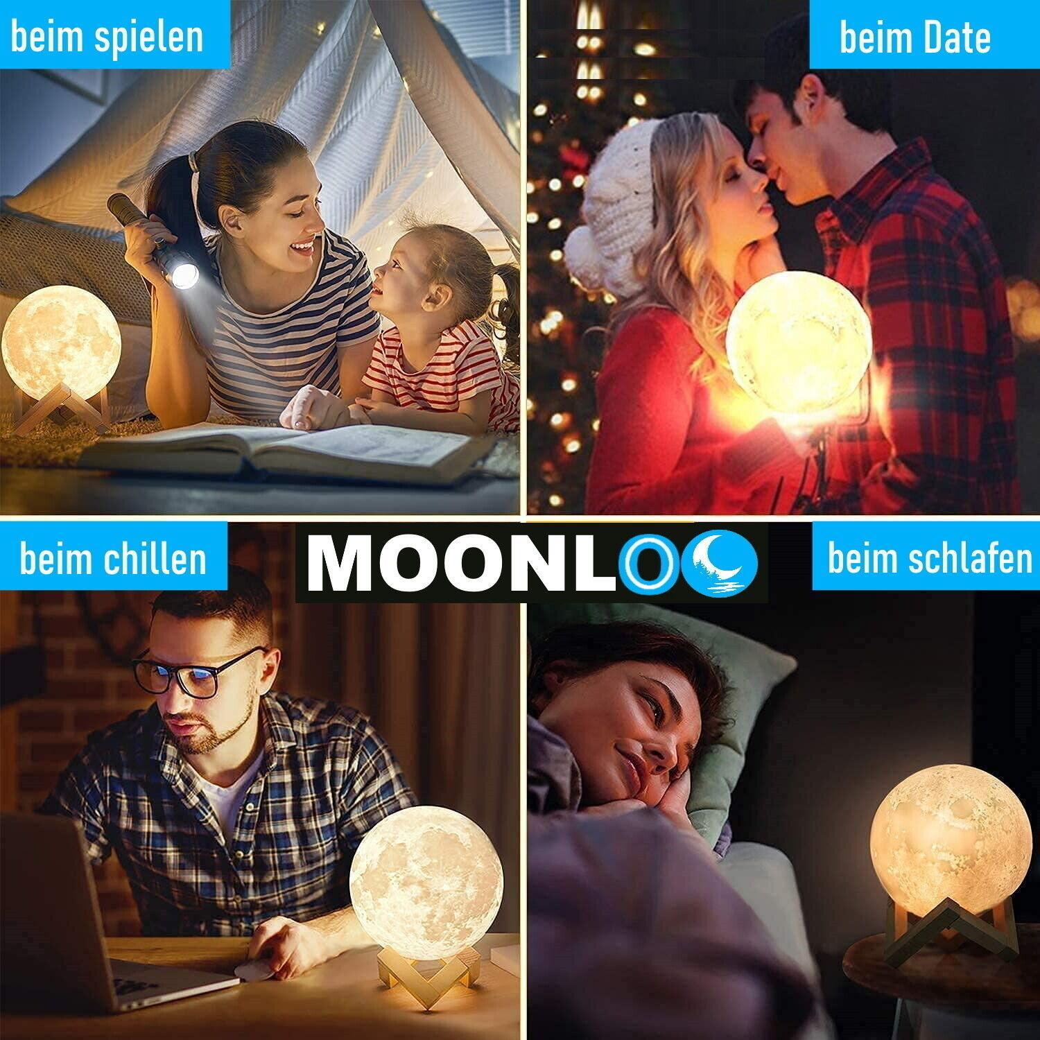 MOONLOO Mondlicht Mondlampe 3D LED Moon Light Nachtlicht Souch Sensor Nachtlampe