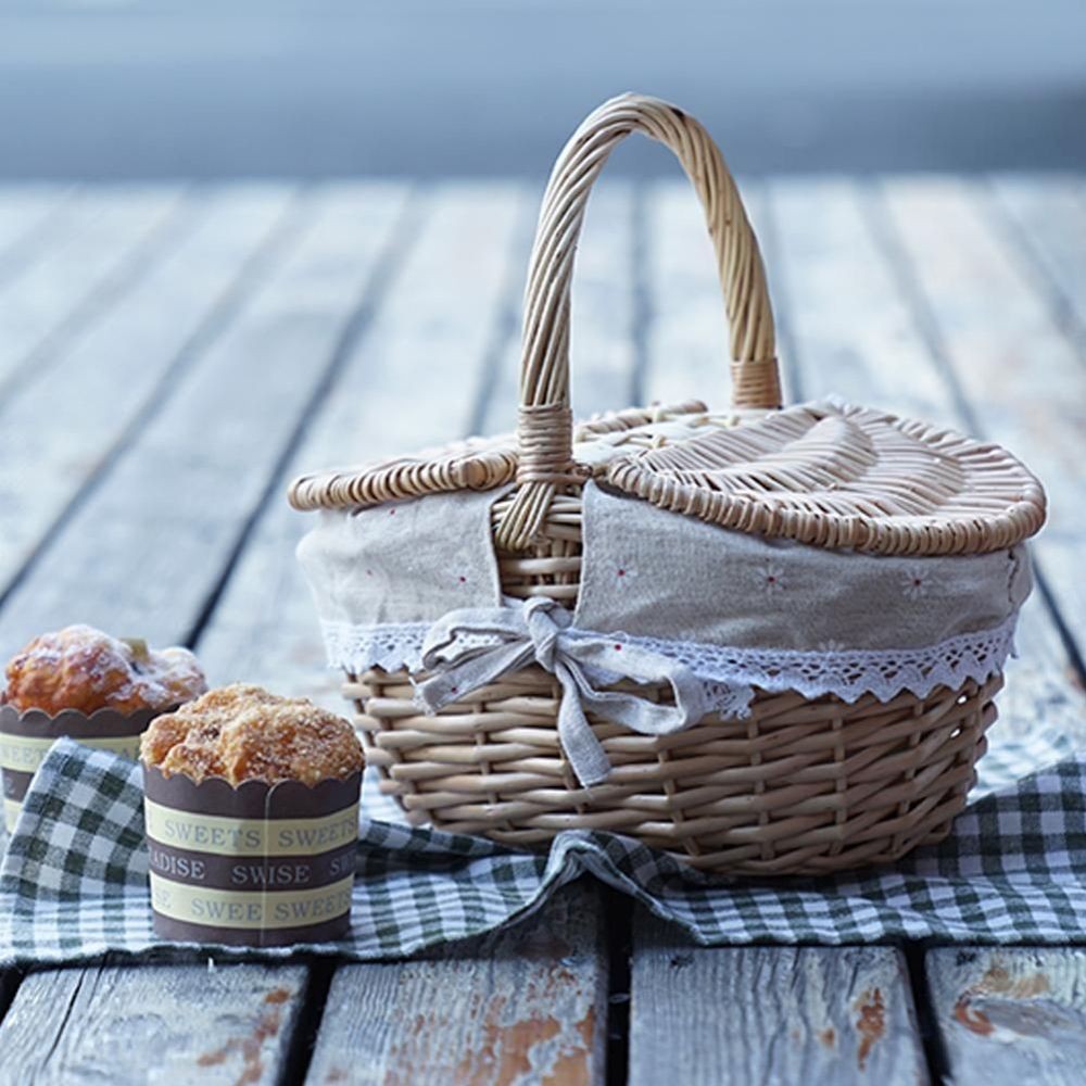 Picknickkorb mit Deckel Griff handgefertigt Weide Outdoor DE.