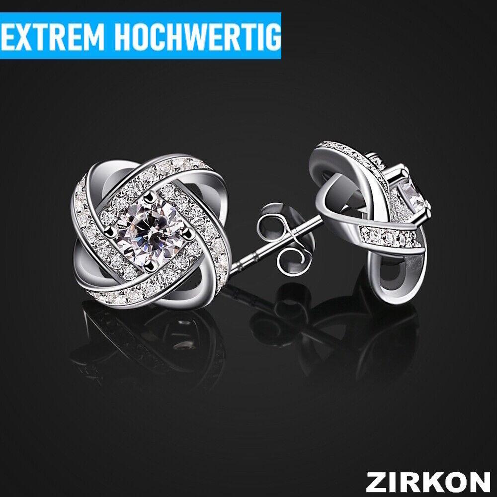 ZIRKON Ohrringe Damen Ohrstecker 925 Sterling Silber Ohrschmuck Twist Zirkonia