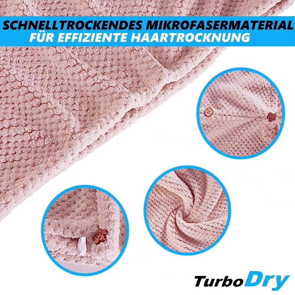 TurboDry Haarturban Turban Handtuch mit Knopf Kopfhandtuch Haartrockentuch 2er