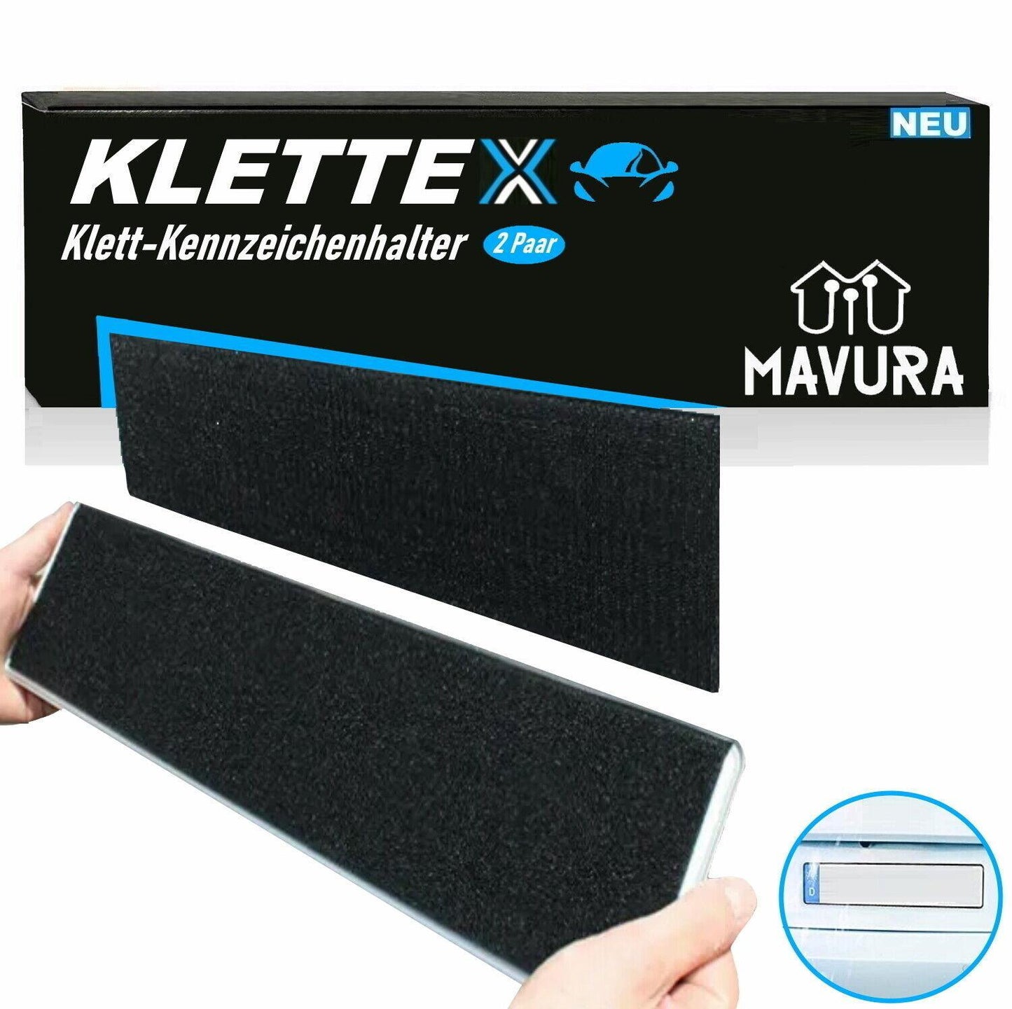 KLETTEX 2x Kennzeichenhalter Rahmenlos Nummernschildhalter selbstklebend KFZ