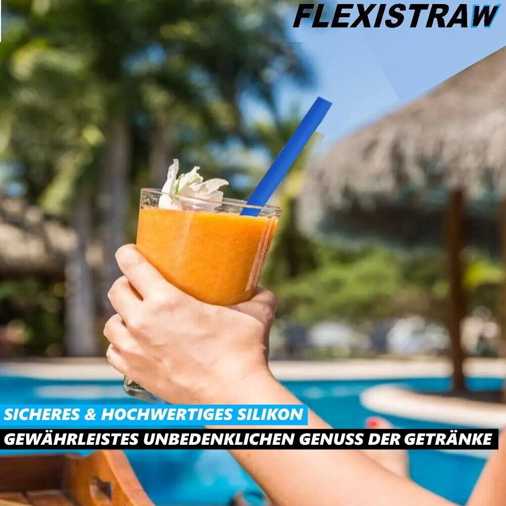 FLEXISTRAW Strohhalme Silikon Trinkhalme Wiederverwendbar Blau mit Box [6er Set]