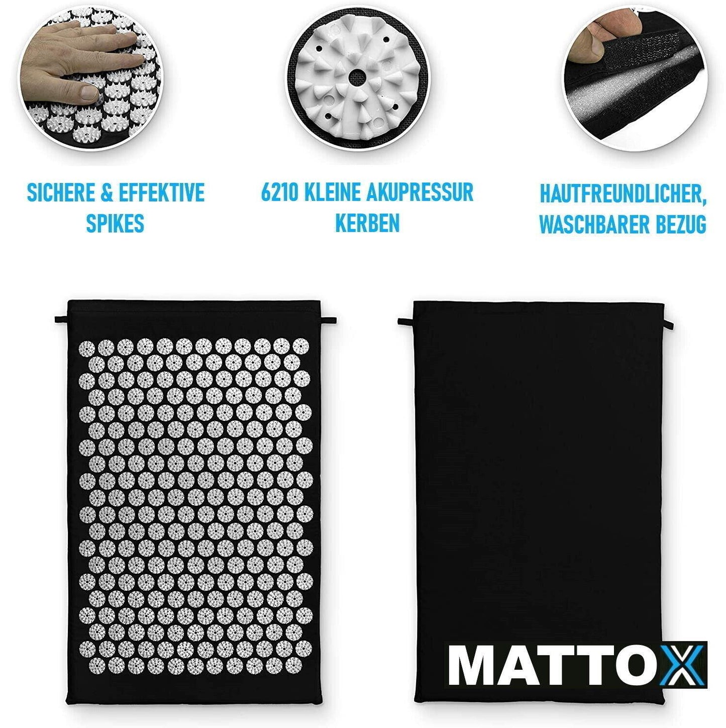 MATTOX Akupressurmatte Fakirmatte Nagelmatte Entspannung Yoga Matte Kissen 2in1