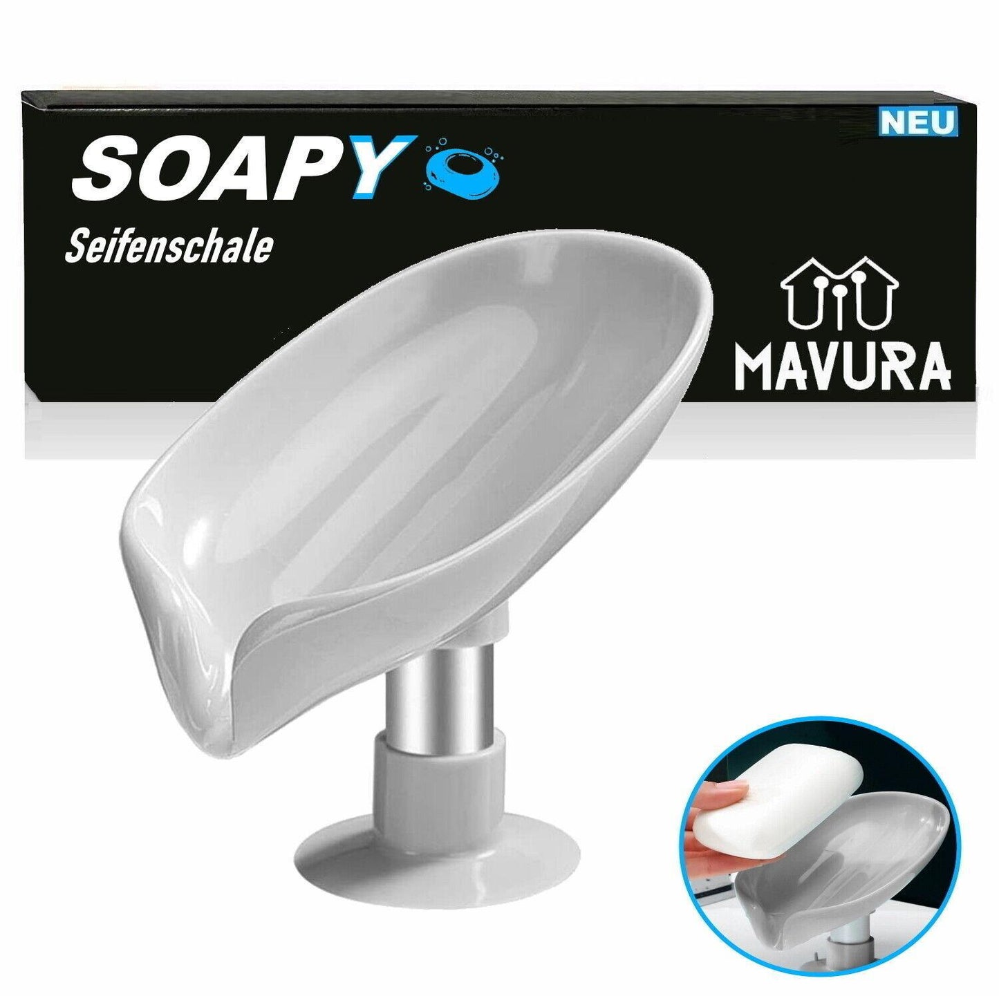 SOAPY Seifenhalter Seifenschale Design Seifenspender Saugnapf ohne bohren grau