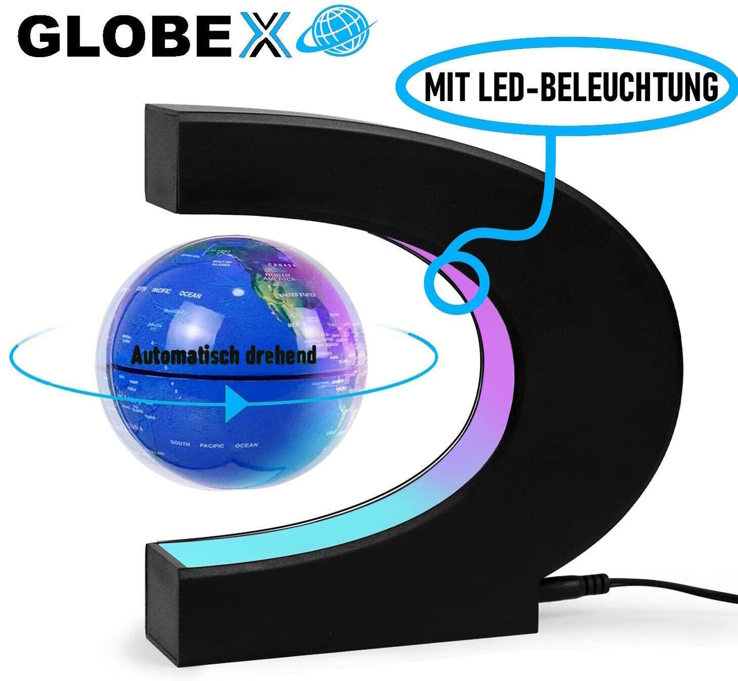 GLOBEX schwebender Globus Magnetische Weltkugel schwebend rotierend m. LED Licht