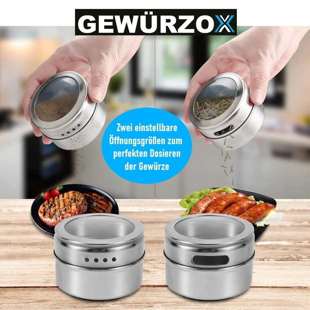 GEWÜRZOX Gewürzdosen Gewürzstreuer Gewürzregal Edelstahl Gewürzgläser magnetisch