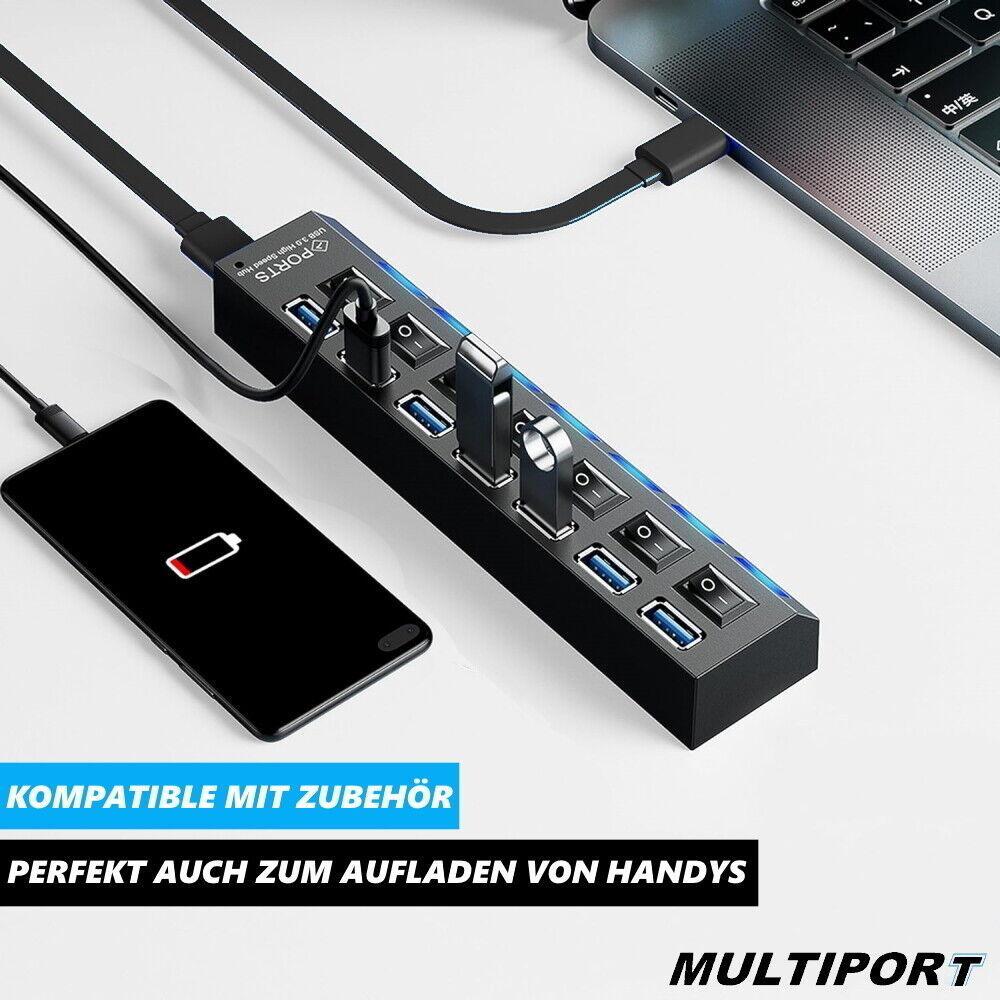 MULTIPORT USB Hub 7-fach Port Splitter Adapter Superspeed Datenhub Verteiler