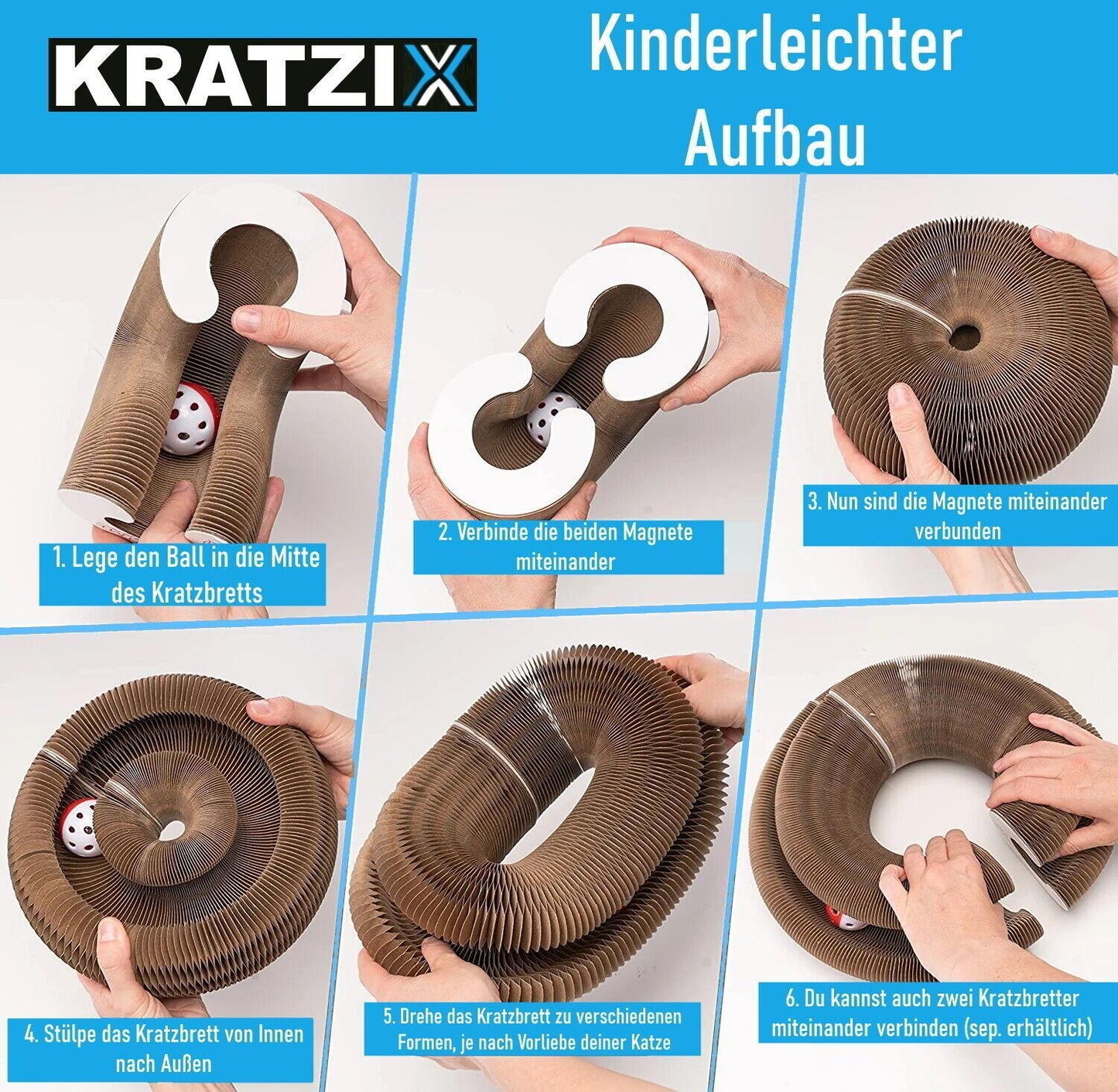 KRATZIX Katzenspielzeug Kratzspielzeug Kratzpappe Katzenkratzbrett faltbar Minze