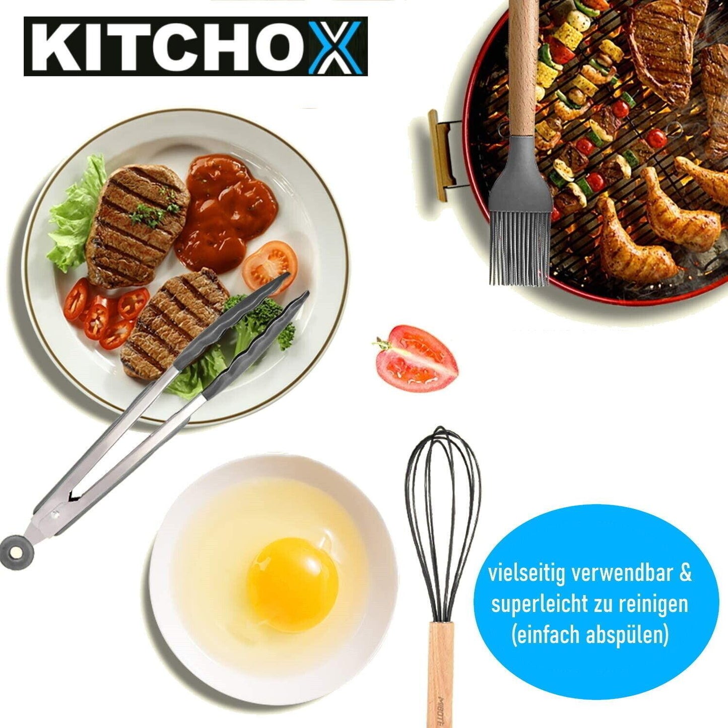 KITCHOX Küchenutensilien Set Holz Silikon Koch Besteck Löffel Helfer [12teilig]