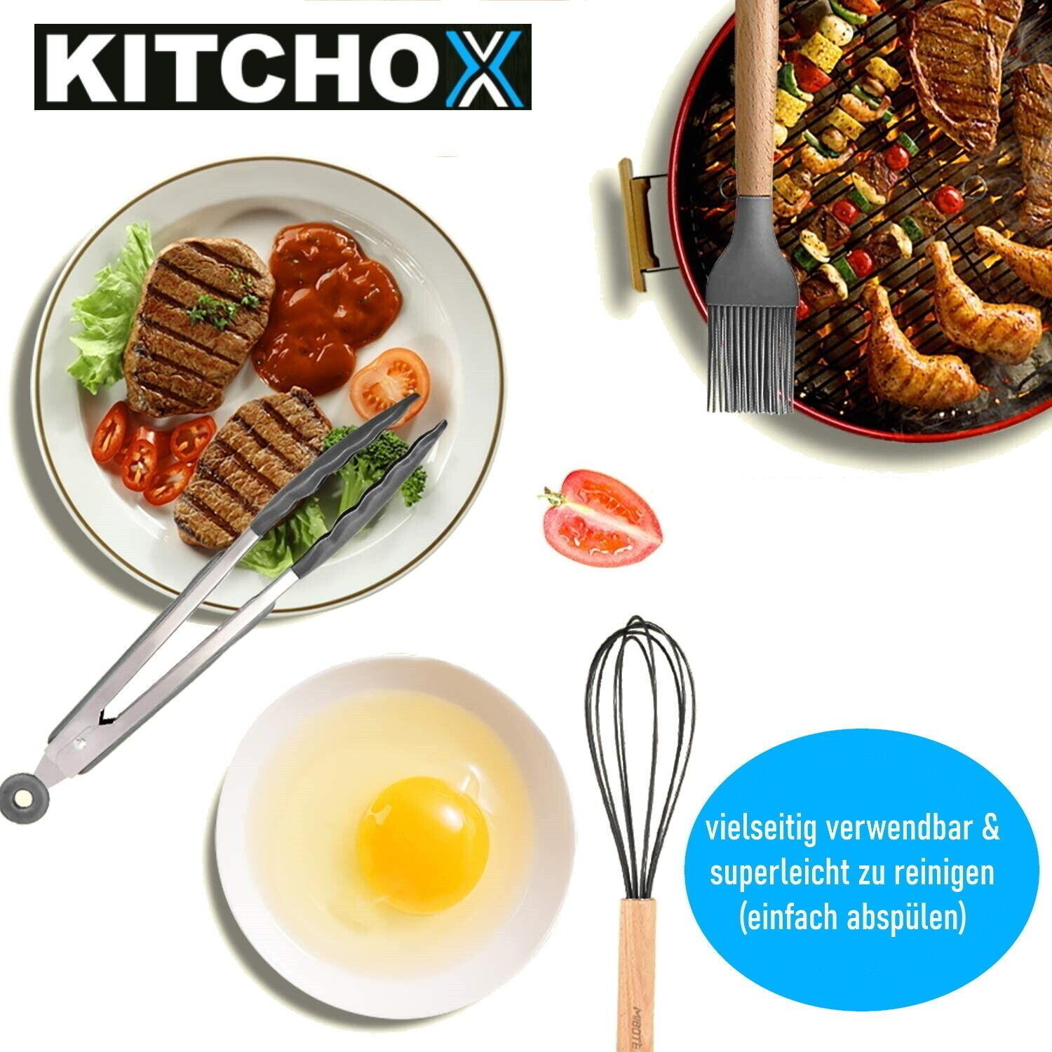 KITCHOX Küchenutensilien Set Holz Silikon Koch Besteck Löffel Helfer [12teilig]